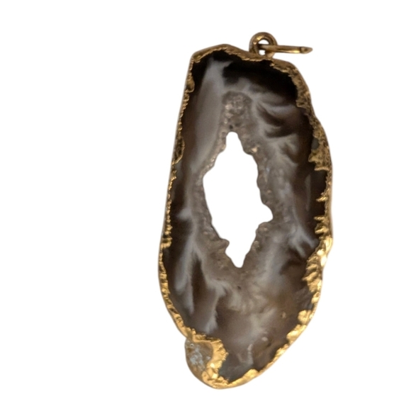DRUZY Vintage Agate Natural Quartz Gold Dipped Necklace Pendent - Picture 1 of 10